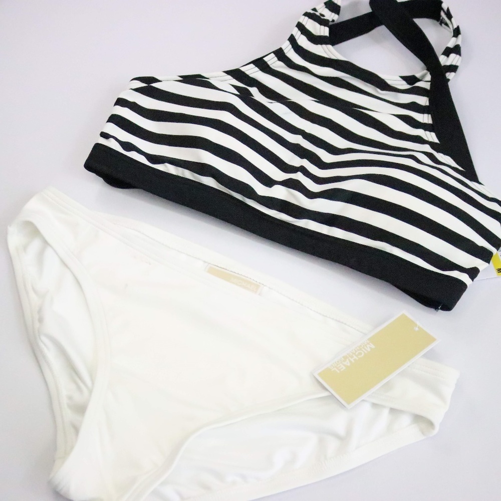 MICHAEL KORS White & Black Stripe 2pc Bikini - Size Medium - Picture 2 of 7